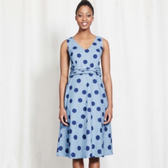 Boden Blue Polka Dot Dress size 8 Long - Picture 4 of 17